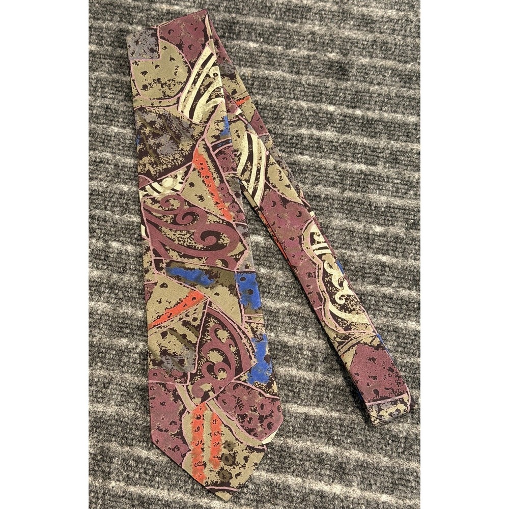 Vintage Don Loper Eurosilk Men's Tie Gray Purple Red Blue‎ Geometric Pattern 56"